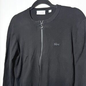 Lacoste Womens Black Full Zip Cotton Cardigan Sweater Crocodile Logo Size 42 M